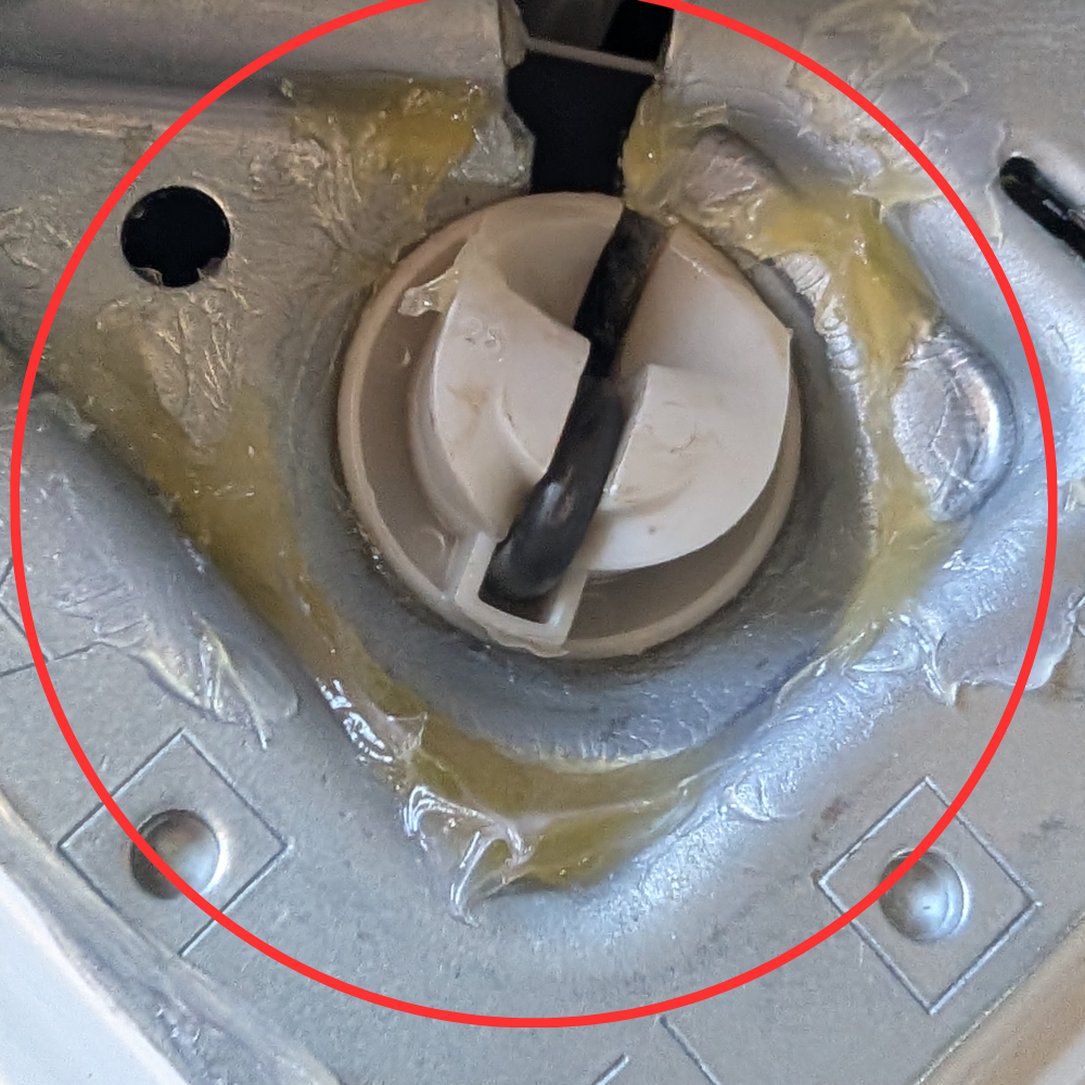 Apply lubricant to receptacle (shown with red circle)